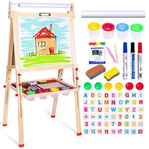 Caballete <span class=keywords><strong>de</strong></span> Arte <span class=keywords><strong>de</strong></span> madera para niños Pizarra blanca <span class=keywords><strong>de</strong></span> doble cara Caballete <span class=keywords><strong>de</strong></span> pie Soporte <span class=keywords><strong>de</strong></span> tablero <span class=keywords><strong>de</strong></span> pintura adecuado para niños y niñas - Product Image 1