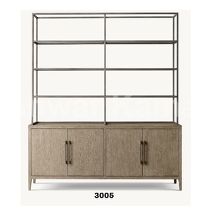 Estantería abierta de acero inoxidable y madera de 4 niveles hecha a mano con pantalla moderna con 4 puertas de armario para el hogar y la Oficina - Product Image 1