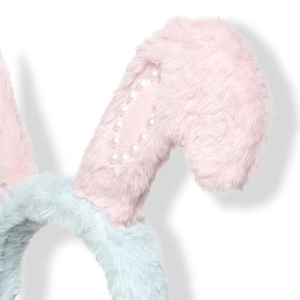 Phong cách ngọt ngào đào tai thỏ Headband Pink & White với ngọc trai vải và Polyester hairband - Product Image 4