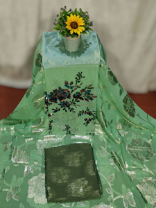 Vêtement traditionnel somalien simplement magnifique, tissu Fransawi Dirac, jacquard tissé, uni, teinture tie-dye, paillettes argentées, motif floral - Product Image 2