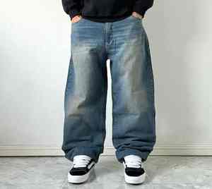 Pantalones Vaqueros de Mezclilla Holgados de Estilo Urbano para Hombre, Lavados y Desgastados, Estilo Vintage, Unisex, Talla Grande - Product Image 1