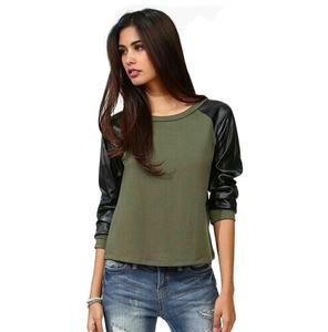 OEM personalizado para hombre de cuero de la manga sudadera transpirable pulóver en blanco liso O cuello sudaderas con manga de cuero - Product Image 6