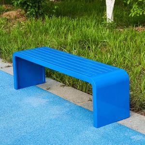 Banc d'extérieur moderne pour pelouse, jardin, école, banc de patio sans dossier avec cadre en métal, durable et écologique - Product Image 3