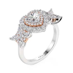 Anillo de Boda Jeulia con Doble Halo y Corazón de Dos Tonos - Aleación Chapada en Oro de 6mm con Incrustaciones de Garras - Product Image 3