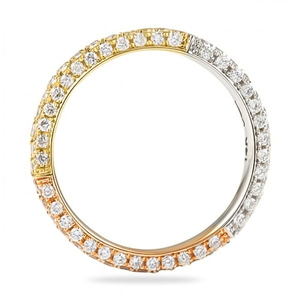 Anillo de Eternidad Tricolor en Oro con Tres Filas de Diamantes de 0.85ct, Categoría de Productos: Anillos de Diamantes - Product Image 1