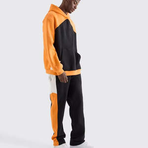 Custom Premium Quality 100%Cotton Blank Panel <b>Worked</b> Oversized 2Pcs Flared <b>Hoodies</b> Sweatsuit Patchwork Cotton Fleece <b>Hoodies</b> <b>Men</b> - Product Image 1