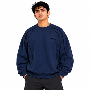 Sweat-shirt homme oversize à col ras du cou et manches raglan, avec passepoil noir, pull d'hiver en molleton 100% coton, logo personnalisé, fabricant - Product Image 1