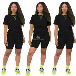 เซ็ต2ชิ้นแนวสปอร์ตสีพื้นของผู้หญิง,เสื้อนักขี่มอเตอร์ไซค์กางเกงขาสั้นเหนือเข่าแขนสั้นสำหรับขี่มอเตอร์ไซค์ - Product Image 4