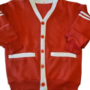 2025 Customizable 100% Cotton Long Sleeve Casual Rib Pullover Sweater Red Fashion <b>Cardigan</b> for College & University Winter Wear - Product Image 1