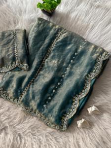 Lujoso y glamoroso Trending Handwork Saree Space Silk Heavy Butterfly Net para fiestas Bodas Diwali; Estilo casual - Product Image 5