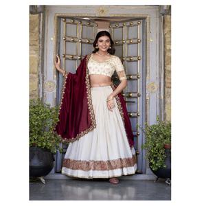 Vichitra moderne soie cousue Lehenga Zari tissage travail paillettes dentelle Dupatta chemisier non cousu pour mariage et tenue de fête - Product Image 1