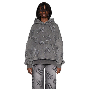 Sweat à capuche d'hiver en molleton 100% coton délavé à l'acide, avec lettres en strass, écologique, haute qualité, fabrication en gros sous marque privée OEM - Product Image 3