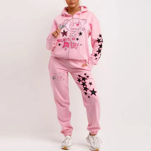 Chándales de invierno para mujer, conjunto de dos piezas, ropa deportiva informal, traje para correr, sudadera a juego, pantalones, logotipo personalizado, traje de gimnasio, diamantes de imitación - Product Image 1