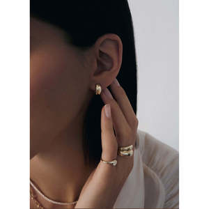 Double Knives Edge <b>Earrings</b> Gold Plated Vintage Trendy Geometric Huggie Hoop Zircon Pearl Diamond Main Stones for Party Gift - Product Image 2