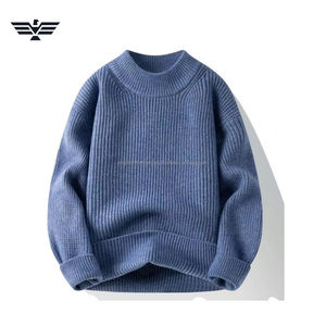 Men's Blue Ribbed Knit Pullover Sweater 100% Acrylic Thick Winter Crew Neck Full Sleeve Solid Color - Product Image 1