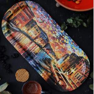 Bandeja de metal rectangular de 160x350mm, bandeja para servir té y café estilo río Afremov con diseño elegante hecho de acero nácar - Product Image 3