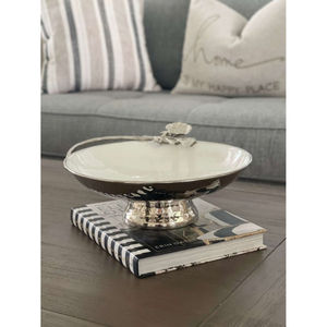 Tazón de mesa de metal plateado artístico, centro de mesa decorativo hecho a mano de lujo, acento para comedor moderno, exhibición para sala de estar - Product Image 6