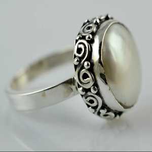 925 Sterling <b>Silver</b> Coin Pearl <b>Ring</b> Handmade Boho <b>Statement</b> Promise for Women Freshwater June Birthstone Jewelry - Product Image 3