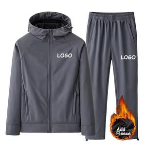 Conjunto de Dos Piezas de Chaqueta y Pantalón Cortavientos de Forro Polar de Nailon, Personalizable con Logotipo, Tejido Softshell, Transpirable, Informal, Sólido, Grueso, para Invierno - Product Image 2