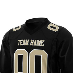 Maillot de football américain noir de qualité supérieure maillots de football en polyester 100% absorbant la sueur personnalisés pour hommes femmes et enfants - Product Image 4