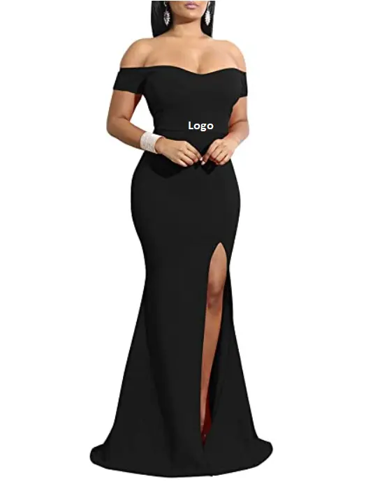 Vestido largo Formal de fiesta para mujer, vestido de noche largo con hombros descubiertos y abertura alta, disponible en todas las existencias, de Albania