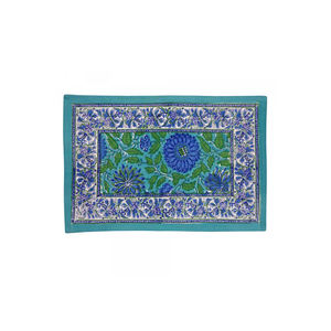 Ensemble de tapis de table en toile de coton imprimé bloc à la main 2 motifs solides exquis feuilles rayures coutures bien conçues pour le mariage à la maison - Product Image 1