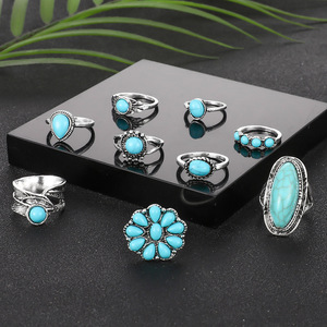 Conjunto de Joyería Bohemia, Joyas de Moda, Collar, Pulsera, Anillo <span class=keywords><strong>y</strong></span> Aretes de Turquesa, Conjunto de Joyería Occidental de Turquesa <span class=keywords><strong>para</strong></span> Mujer - Product Image 4