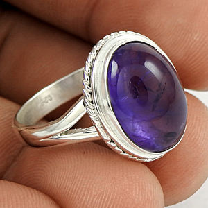 Pierre précieuse d'améthyste violette naturelle Bague de forme ovale en argent sterling 925 faite à la main Bijoux Boho Prix de gros Fournisseur en vrac - Product Image 5