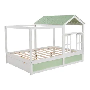 Hiện đại màu trắng trẻ em giường trang trại phong cách Gỗ Tếch với ngăn kéo và cửa sổ