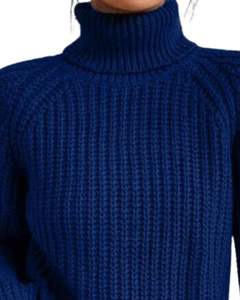 Customized <b>Navy</b> <b>Blue</b> Turtleneck Knit Sweater For <b>Women</b> Winter Warm Soft Ribbed Pullover Long Sleeve Casual Loose Fit Top - Product Image 4