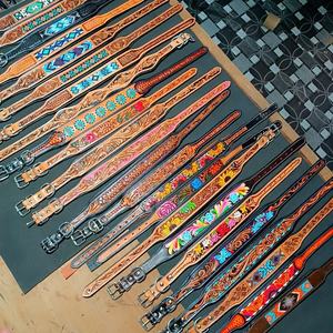 Best Selling Imported Cow Leather <b>Dog</b> <b>Collar</b> Hand Carved Design Soft Padded <b>Beaded</b> Small Made Metal-Direct Wholesale - Product Image 5