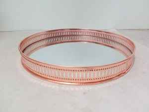 Plateau décoratif rond de luxe doré avec miroir, en métal découpé, organisateur de maquillage pour coiffeuse, plateau de service pour table basse, centre de table de mariage - Product Image 4