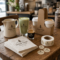 Ensemble d'accessoires pour café AT PACK personnalisé avec serviettes, verres à café, porte-gobelets, pot, autocollants et emballage avec logo