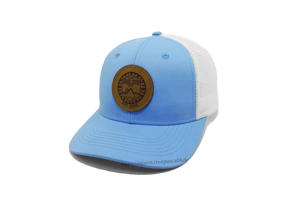 Wholesale Outdoor Sports 6-Panel <b>Blue</b> Trucker Hats with Leather Patch, Adjustable Snapback Cap for Men and Women - Product Image 2
