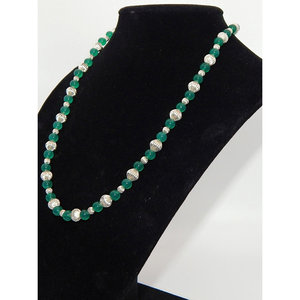 Oro placcato 18K. Collana in argento Sterling 925 con perle di crysoprase da 6mm con diamanti e perla stile religioso per matrimonio o regalo - Product Image 6