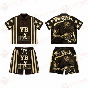 Ensemble chemise et short pour homme, noir et vert fluo, motif graphique, tenue de tennis streetwear personnalisée, ensemble assorti - Product Image 5