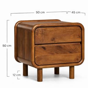 Table de chevet en bois massif GAIA |   AKKU ART EXPORTS Meubles de chambre à coucher Japandi Mid-Century Modern |   Table de chevet organique à 2 tiroirs - Product Image 4