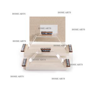 Plateau de service en fer pour chocolats et bonbons avec couvercle en acrylique et poignées en bois Lot de 2 plateaux de service pour aliments de différentes tailles - Product Image 2