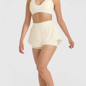 Custom Ivory Unified Double Layer <b>Women</b> <b>Shorts</b> Zip Pocket High Waisted 2 In 1 <b>Shorts</b> For <b>Women</b> <b>Sweat</b> Wicking And Workout <b>Shorts</b> - Product Image 6