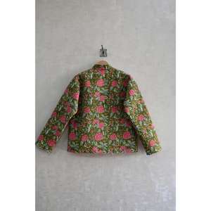 Indian Handmade Reversible Eco-Friendly Winter <b>Jacket</b> 100% Cotton Block Print <b>Quilted</b> Floral <b>Pattern</b> Long Sleeve Woven Button - Product Image 4