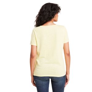 Camiseta de Mujer con Cuello en V, Color Amarillo Claro, Estampada, Resistente, Manga Corta, Algodón, Suministro al por Mayor, Uso Diario, Fácil Cuidado - Product Image 2