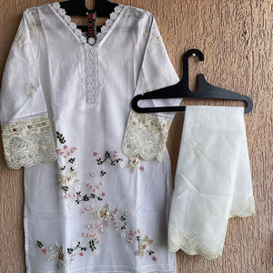 Elegante XL 42 Seda Paquistaní Shalwar Kameez Traje Estirable Algodón Fondo Pesado Organza Dupatta Elegante Ropa India - Product Image 1