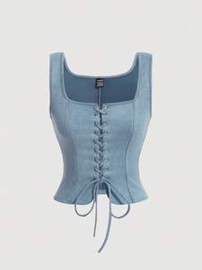 Corset Denim Top Mode Agrafe Décontracté Chic Moderne Slim-Fit Vintage Charme Lavage Léger Intemporel Structuré - Product Image 3