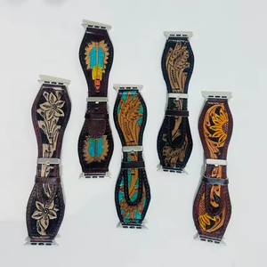 Correa de reloj de cuero genuino para IPhone de estilo Floral de lujo para hombre y mujer, correa de mano de reloj hermosa, correa de cuero genuino - Product Image 4