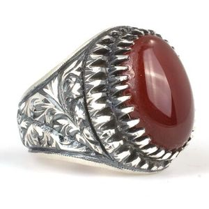 925 Sterling <b>Silver</b> Men's <b>Statement</b> <b>Ring</b> with Blue Chalcedony Agate Stone Emerald Cut Diamond Handcrafted for Everyday Wear - Product Image 3