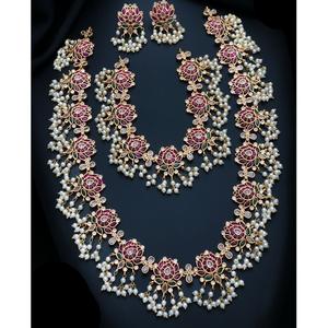 Classy Premium Quality Matte Finish With Lotus Style Combo <b>Necklace</b> Set With <b>Earrings</b> for Engagement or Wedding For Women - Product Image 1