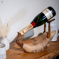 Porte-bouteille de vin en teck en forme de canard - Écologique, durable, moderne, pliable, portable, personnalisable, cadeau, bar à domicile