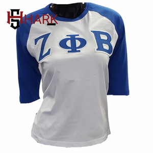 Vente en gros ZPB Ringer Neck Regular Tackle Streetwear Broderie Lettres Double Couture Zeta Phi Beta Été 100% Coton - Product Image 6