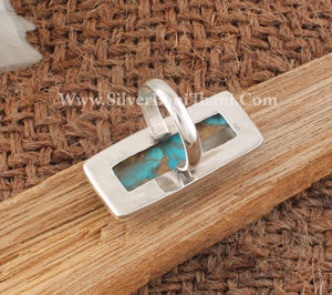 แหวนแต่งงานสไตล์โบฮีเมียนทำจากเงินสเตอร์ลิงประดับด้วยหอยมุกหนามธรรมชาติและเทอร์ควอยซ์สีทองแดง-สำหรับทั้งชายและหญิง - Product Image 4