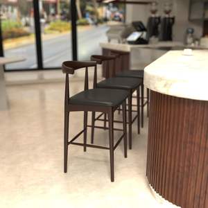 Ensemble de 2 chaises de bar en bois avec accoudoirs et siège rembourré en PU noir - Product Image 4